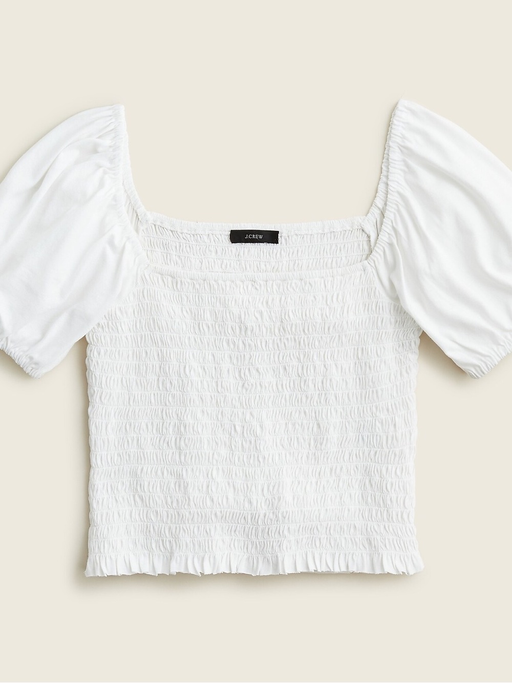 J. Crew White Smocked Puff Sleeve Blouse